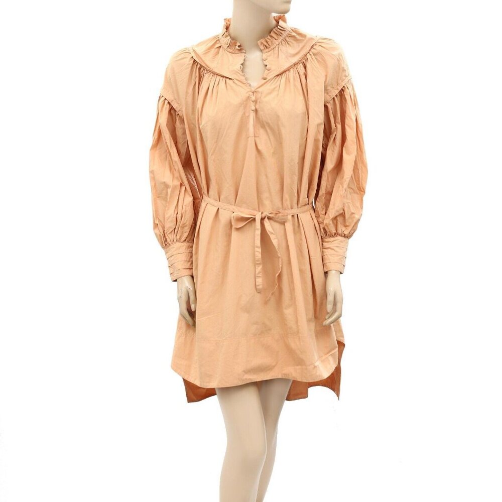 Ulla Johnson Solid Cotton Ruffle Mini Dress High Low Long Sleeve Cotton M 256195